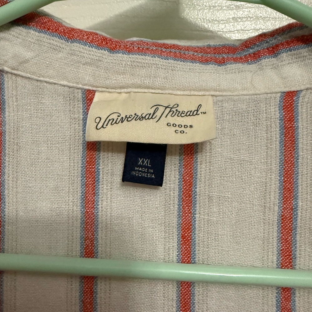 Universal Thread Red and White Striped Button Down Shirt - Picture 2 of 3